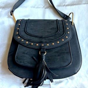 Franco Sarto Black Fringe Saddle Bag